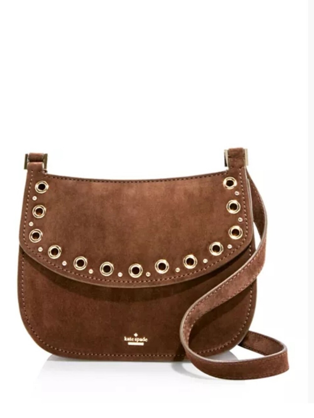 kate spade brown suede eyelet saddle crossbody